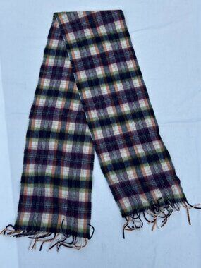 House of Scotland 100% Lambswool Plaid Scarf Mulberry Orange Green Navy 10X65"